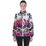 Gothic Floral Skeletons Women s High Neck Windbreaker