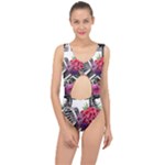 Gothic Floral Skeletons Center Cut Out Swimsuit