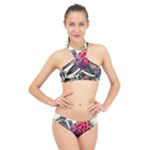 Gothic Floral Skeletons High Neck Bikini Set