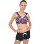 Gothic Floral Skeletons V-Back Sports Bra