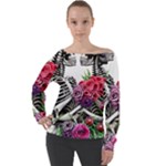 Gothic Floral Skeletons Off Shoulder Long Sleeve Velour Top