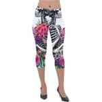 Gothic Floral Skeletons Lightweight Velour Capri Leggings 