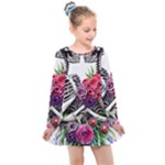 Gothic Floral Skeletons Kids  Long Sleeve Dress