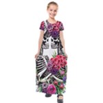 Gothic Floral Skeletons Kids  Short Sleeve Maxi Dress