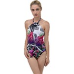 Gothic Floral Skeletons Go with the Flow One Piece Swimsuit