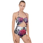 Gothic Floral Skeletons Scallop Top Cut Out Swimsuit