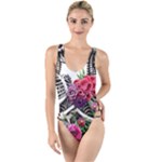 Gothic Floral Skeletons High Leg Strappy Swimsuit