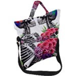 Gothic Floral Skeletons Fold Over Handle Tote Bag