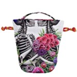 Gothic Floral Skeletons Drawstring Bucket Bag