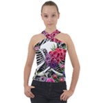 Gothic Floral Skeletons Cross Neck Velour Top