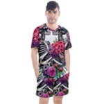 Gothic Floral Skeletons Men s Mesh Tee and Shorts Set