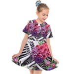 Gothic Floral Skeletons Kids  Short Sleeve Shirt Dress