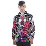 Gothic Floral Skeletons Men s Front Pocket Pullover Windbreaker