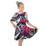 Gothic Floral Skeletons Kids  Shoulder Cutout Chiffon Dress