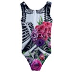 Gothic Floral Skeletons Kids  Cut-Out Back One Piece Swimsuit