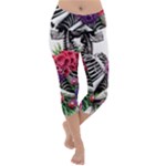 Gothic Floral Skeletons Lightweight Velour Capri Yoga Leggings