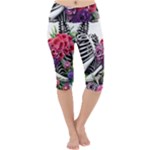 Gothic Floral Skeletons Lightweight Velour Cropped Yoga Leggings