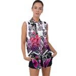 Gothic Floral Skeletons Sleeveless Chiffon Button Shirt