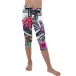 Gothic Floral Skeletons Kids  Lightweight Velour Capri Leggings 