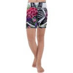 Gothic Floral Skeletons Kids  Lightweight Velour Capri Yoga Leggings