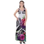 Gothic Floral Skeletons Sleeveless Velour Maxi Dress