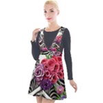 Gothic Floral Skeletons Plunge Pinafore Velour Dress