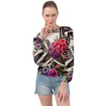 Gothic Floral Skeletons Banded Bottom Chiffon Top