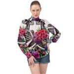 Gothic Floral Skeletons High Neck Long Sleeve Chiffon Top