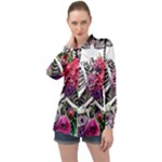 Gothic Floral Skeletons Long Sleeve Satin Shirt