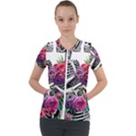 Gothic Floral Skeletons Short Sleeve Zip Up Jacket