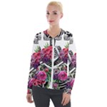 Gothic Floral Skeletons Velvet Zip Up Jacket