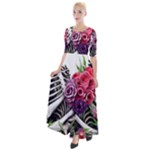 Gothic Floral Skeletons Half Sleeves Maxi Dress