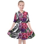 Gothic Floral Skeletons Kids  All Frills Chiffon Dress