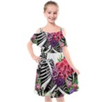 Gothic Floral Skeletons Kids  Cut Out Shoulders Chiffon Dress