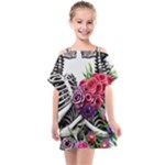 Gothic Floral Skeletons Kids  One Piece Chiffon Dress