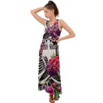 Gothic Floral Skeletons V-Neck Chiffon Maxi Dress