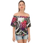 Gothic Floral Skeletons Off Shoulder Short Sleeve Top