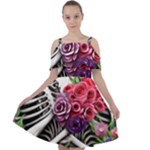 Gothic Floral Skeletons Cut Out Shoulders Chiffon Dress