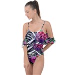 Gothic Floral Skeletons Drape Piece Swimsuit