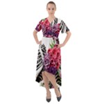 Gothic Floral Skeletons Front Wrap High Low Dress