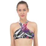 Gothic Floral Skeletons High Neck Bikini Top