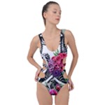 Gothic Floral Skeletons Side Cut Out Swimsuit