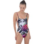 Gothic Floral Skeletons Tie Strap One Piece Swimsuit