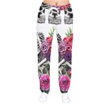 Gothic Floral Skeletons Women Velvet Drawstring Pants