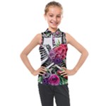 Gothic Floral Skeletons Kids  Sleeveless Polo Tee