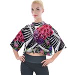 Gothic Floral Skeletons Mock Neck Tee