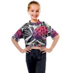 Gothic Floral Skeletons Kids Mock Neck Tee