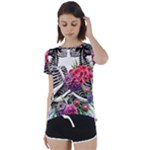 Gothic Floral Skeletons Short Sleeve Open Back Tee