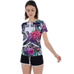 Gothic Floral Skeletons Back Circle Cutout Sports Tee