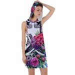 Gothic Floral Skeletons Racer Back Hoodie Dress